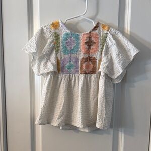 Zara Kids White Blouse with Colorful Geometric Design